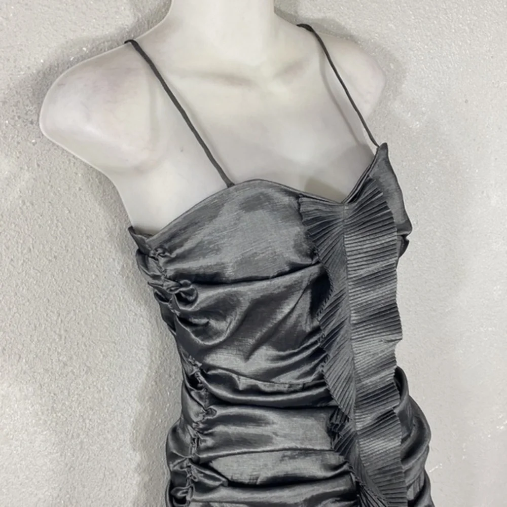 NWT Calvin Klein gunmetal silver gray ruching bodycon dress 4 N21 - Picture 4 of 11